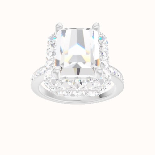 Micropave Engagement Ring With Low Set Waterfall Halo Head