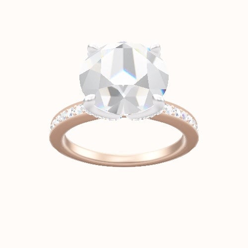 Micropave Engagement Ring With Pave Petal Four Prong Head