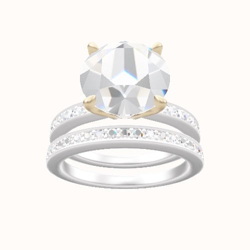 Micropave Engagement Ring With Pave Tulip Prongs w. Surprise Diamond Head and Matching Band