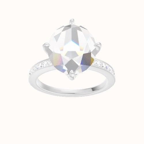 Micropave Engagement Ring With Petal Compass Prong Head