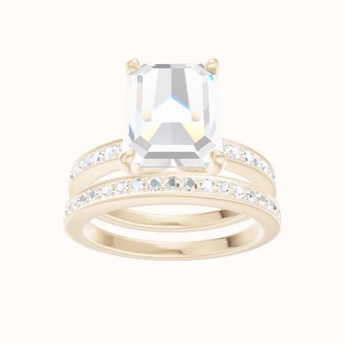 Micropave Engagement Ring With Petal Four Prong Head and Matching Band