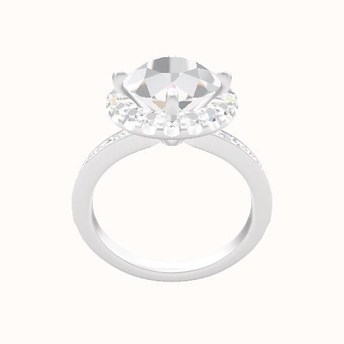 Micropave Engagement Ring With Petal Prong Halo Head