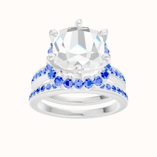 Micropave Engagement Ring With Six Prong Halo Head and Matching Band