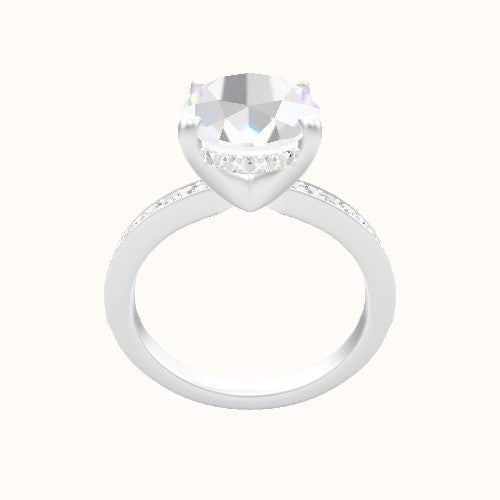 Micropave Engagement Ring With V Prong with Hidden Halo Head