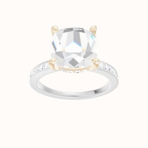 Micropave Engagement Ring With V Prong with Hidden Halo Head