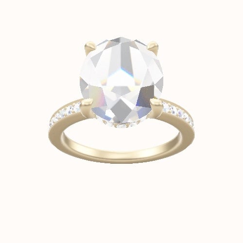 Micropave Engagement Ring With V Prong with Hidden Halo Head and Matching Band