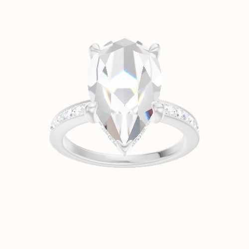 Micropave Engagement Ring With V Prong with Hidden Halo Head and Matching Band