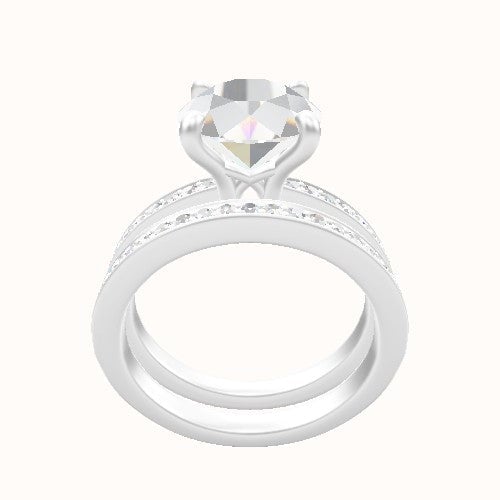 Micropave Engagement Ring With X Gallery Head and Matching Band