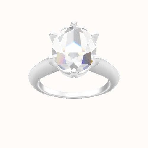 Modern Knife Edge Engagement Ring With Crown Six Prong w. accent Diamond Head