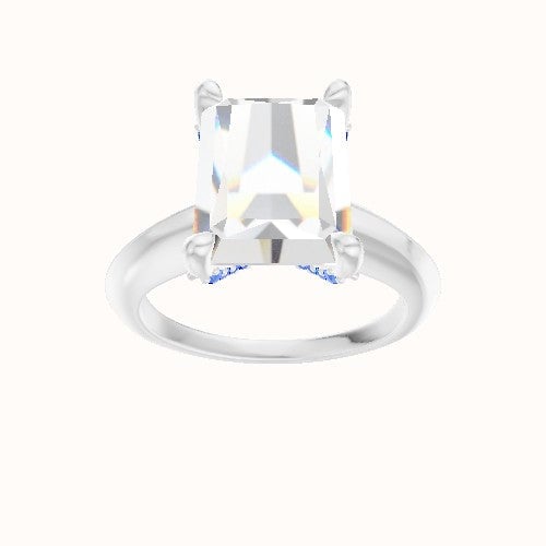 Modern Knife Edge Engagement Ring With Double Pave V Prong Head