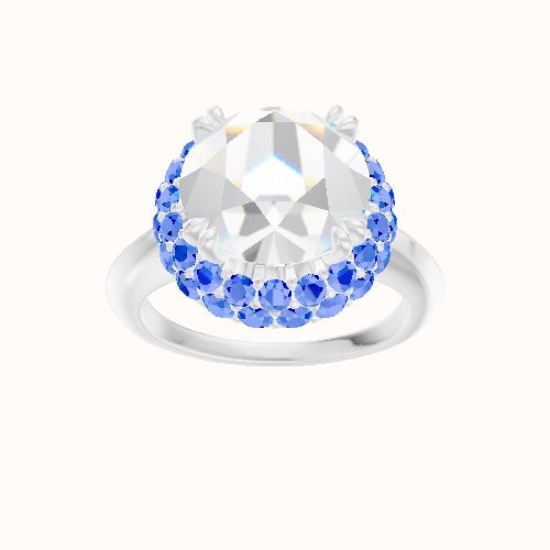 Modern Knife Edge Engagement Ring With Double Prong Waterfall Halo Head