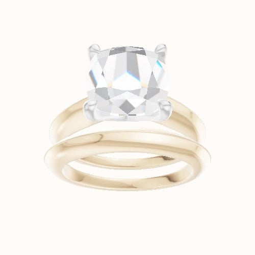 Modern Knife Edge Engagement Ring With Four Prong Head and Matching Band