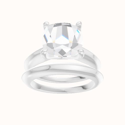 Modern Knife Edge Engagement Ring With Four Prong Head and Matching Band