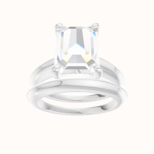 Modern Knife Edge Engagement Ring With Four Prong Head and Matching Band