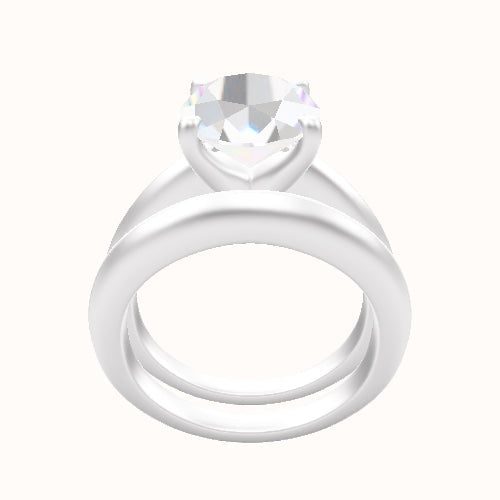 Modern Knife Edge Engagement Ring With Four Prong Head and Matching Band