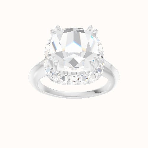 Modern Knife Edge Engagement Ring With Halo with Double Prong Head