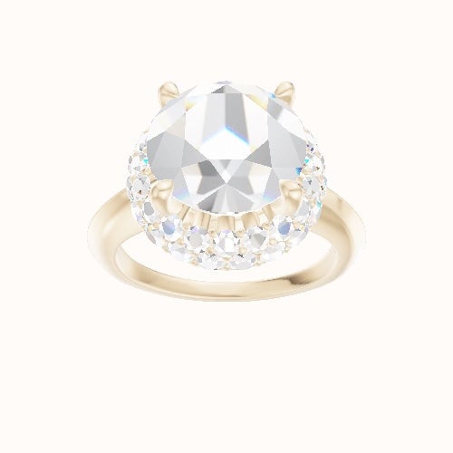 Modern Knife Edge Engagement Ring With Low Set Waterfall Halo Head