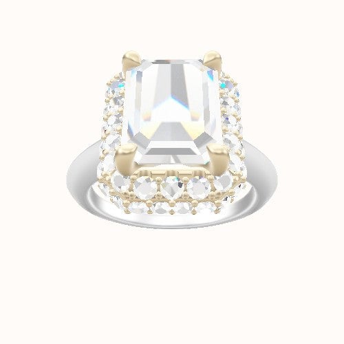 Modern Knife Edge Engagement Ring With Low Set Waterfall Halo Head