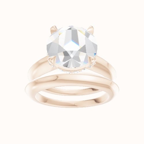 Modern Knife Edge Engagement Ring With Pave Basket Head and Matching Band