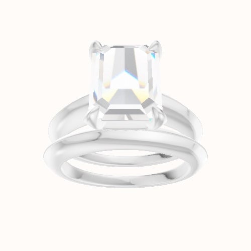 Modern Knife Edge Engagement Ring With Pave Basket Head and Matching Band