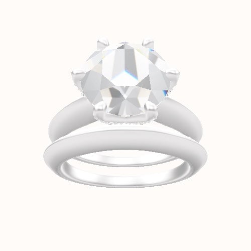 Modern Knife Edge Engagement Ring With Pave Petal Six Prong Head and Matching Band