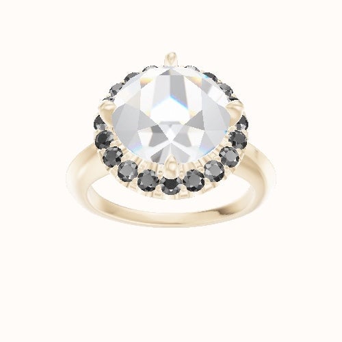 Modern Knife Edge Engagement Ring With Petal Prong Halo Head
