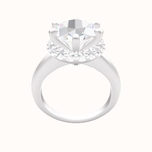 Modern Knife Edge Engagement Ring With Six Prong Halo Head