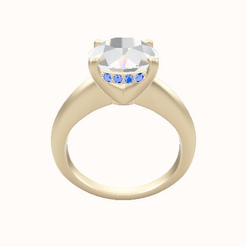 Modern Knife Edge Engagement Ring With V Prong with Hidden Halo Head