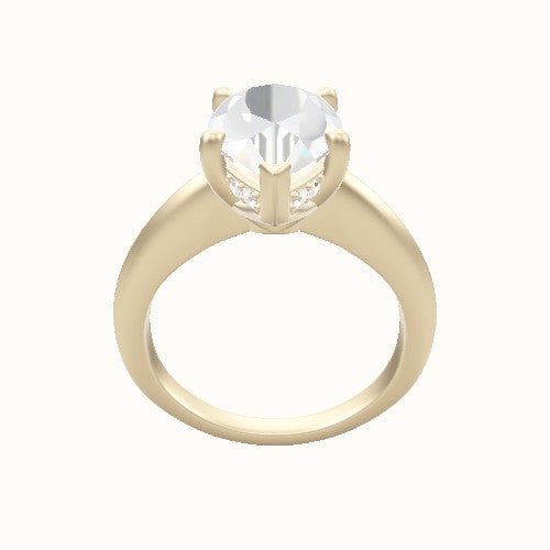 Modern Knife Edge Engagement Ring With V Prong with Hidden Halo Head