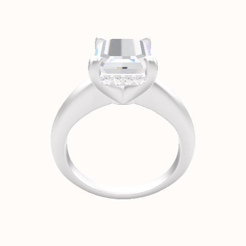 Modern Knife Edge Engagement Ring With V Prong with Hidden Halo Head