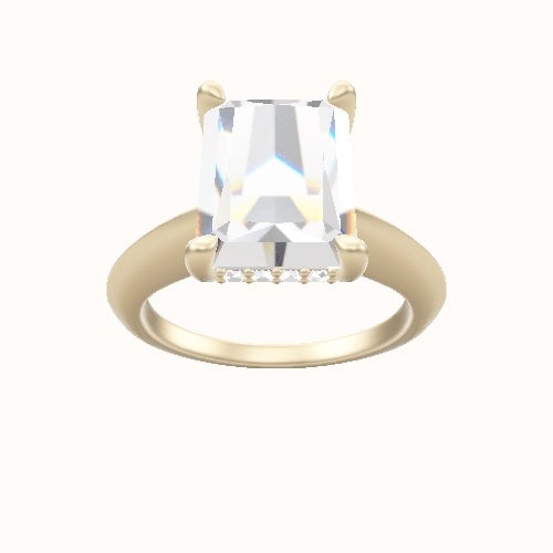 Modern Knife Edge Engagement Ring With V Prong with Hidden Halo Head