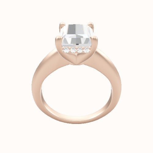 Modern Knife Edge Engagement Ring With V Prong with Hidden Halo Head