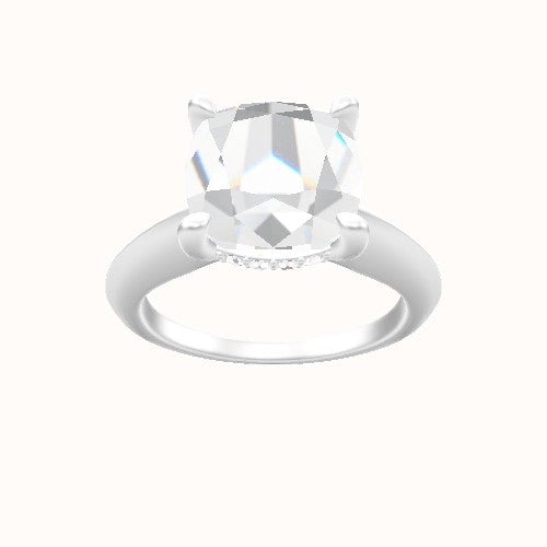 Modern Knife Edge Engagement Ring With V Prong with Hidden Halo Head