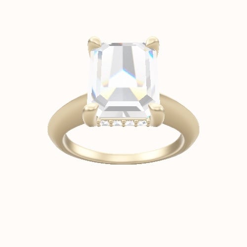 Modern Knife Edge Engagement Ring With V Prong with Hidden Halo Head