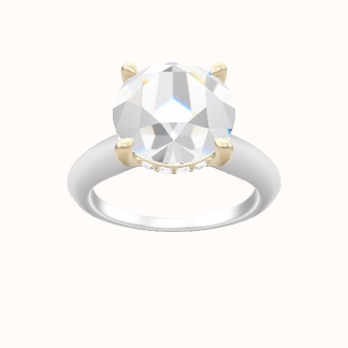 Modern Knife Edge Engagement Ring With V Prong with Hidden Halo Head