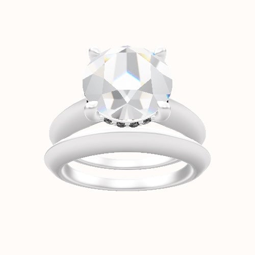 Modern Knife Edge Engagement Ring With V Prong with Hidden Halo Head and Matching Band