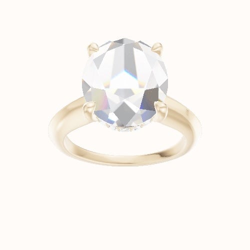 Modern Knife Edge Engagement Ring With V Prong with Hidden Halo Head and Matching Band