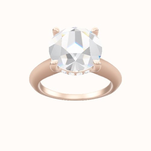 Modern Knife Edge Engagement Ring With V Prong with Hidden Halo Head and Matching Band