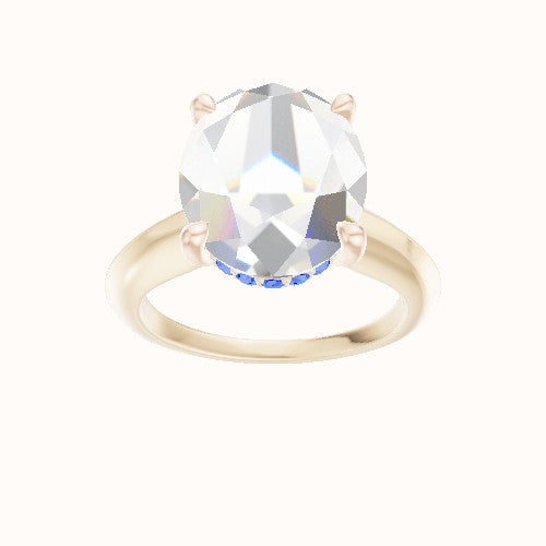 Modern Knife Edge Engagement Ring With V Prong with Hidden Halo Head and Matching Band