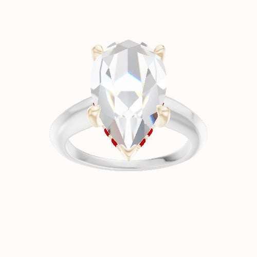 Modern Knife Edge Engagement Ring With V Prong with Hidden Halo Head