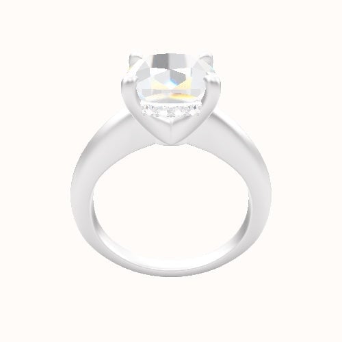 Modern Knife Edge Engagement Ring With V Prong with Hidden Halo Head