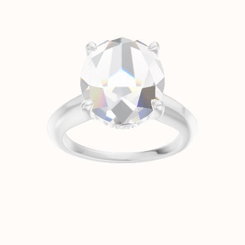 Modern Knife Edge Engagement Ring With V Prong with Hidden Halo Head