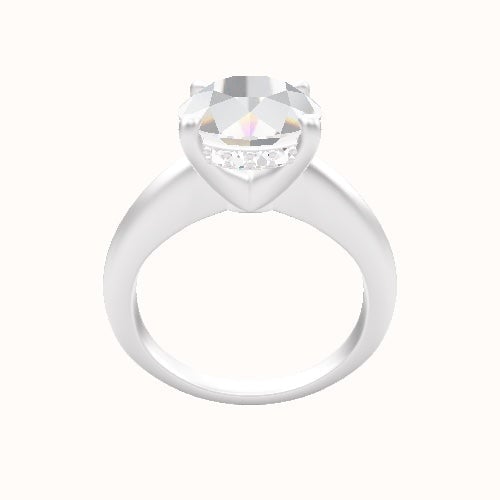 Modern Knife Edge Engagement Ring With V Prong with Hidden Halo Head