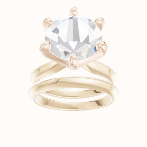 Modified Knife Edge Engagement Ring With Classic Six Prong Head and Matching Band