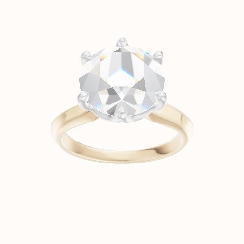 Modified Knife Edge Engagement Ring With Crown Six Prong w. accent Diamond Head