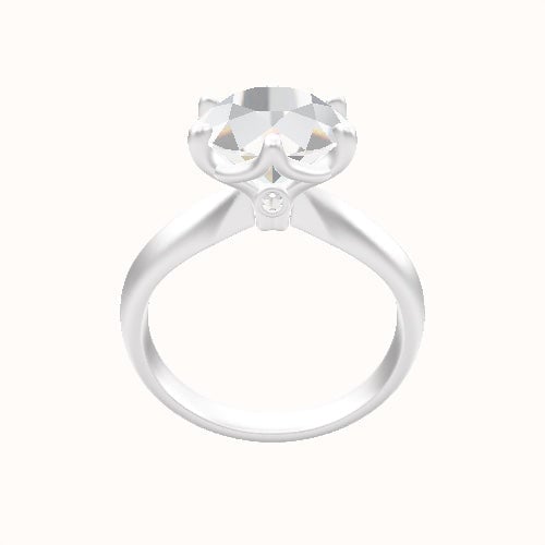 Modified Knife Edge Engagement Ring With Crown Six Prong w. accent Diamond Head