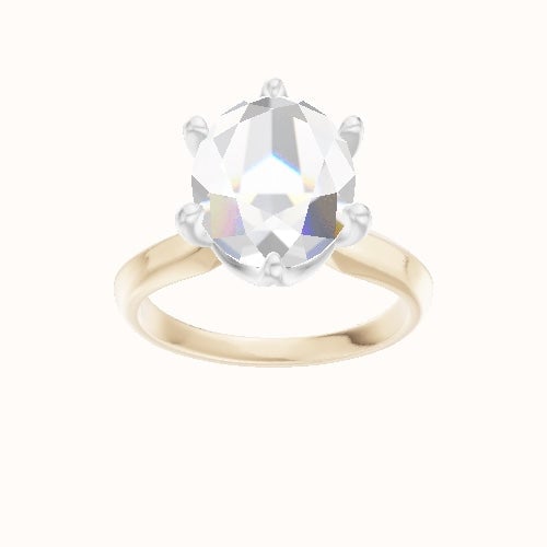 Modified Knife Edge Engagement Ring With Crown Six Prong w. accent Diamond Head