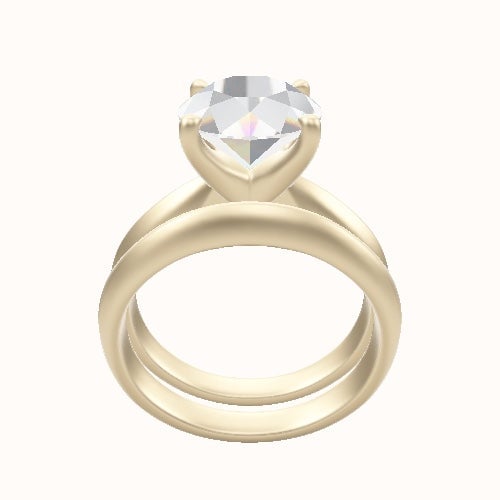 Modified Knife Edge Engagement Ring With Four Prong Head and Matching Band