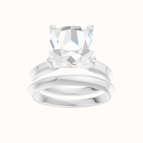 Modified Knife Edge Engagement Ring With Four Prong Head and Matching Band