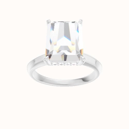 Modified Knife Edge Engagement Ring With Low Set Pave  Hidden Halo Head